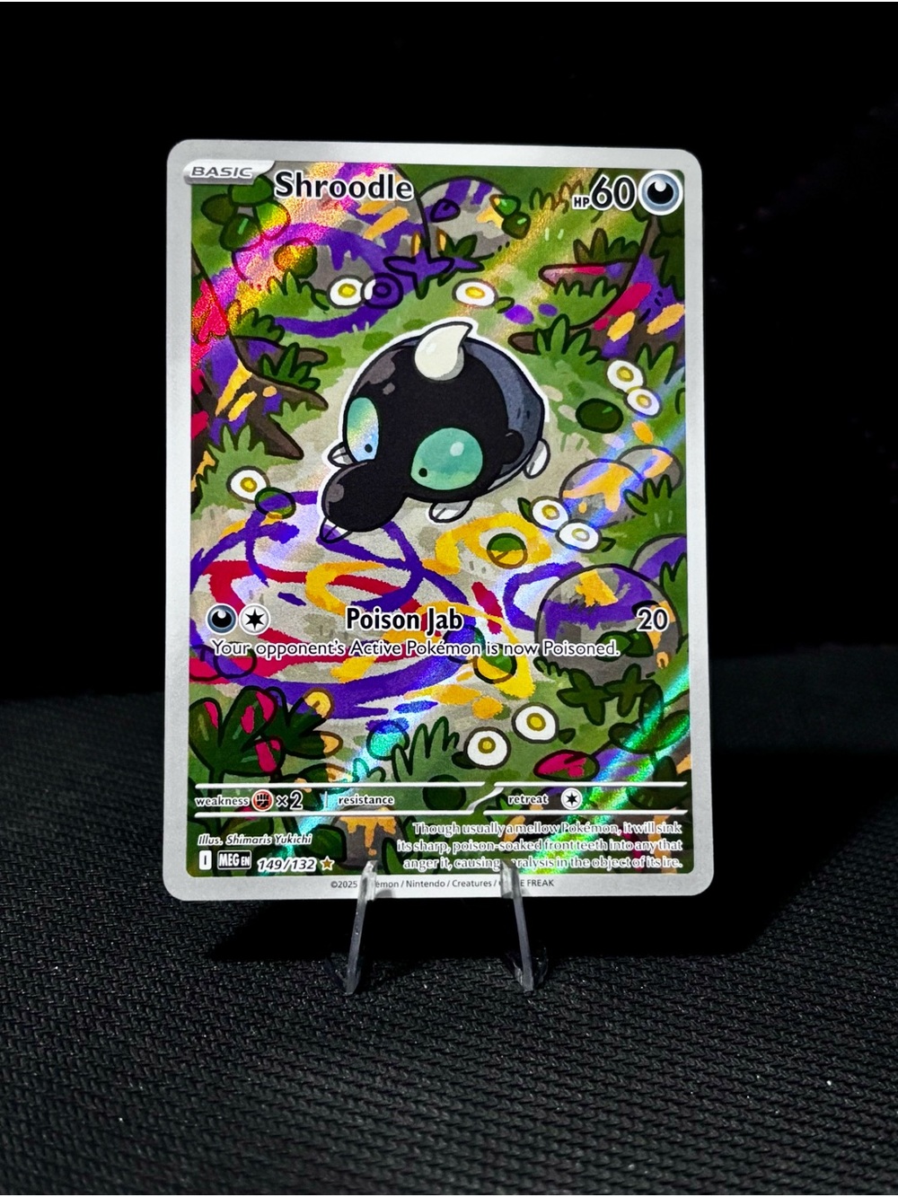 Pokemon Shroodle Holographic Card - Green, Purple, Yellow, Black